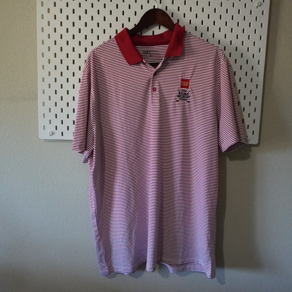 Nike Golf Dri-Fit Polo Shirt Wells Fargo Size XL Red White‎ Strips CWU WIldCat